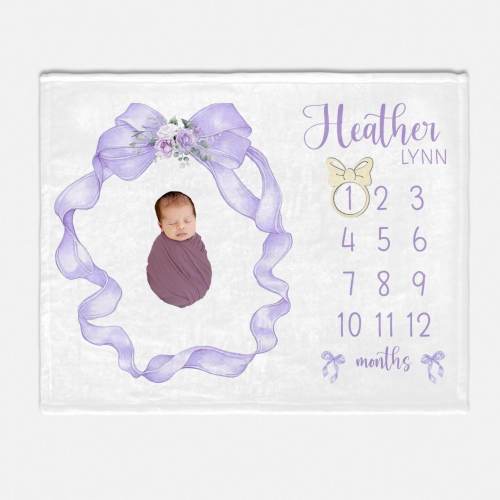 Coquette Baby Milestone Blanket, Purple Bow Baby Milestone Girl, Monthly Baby Blanket, Baby Girl Blanket, Coquette Purple Bow Blanket G94