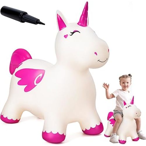 EVERICH TOY Bouncy Horse Unicorn Toys for Kids, Inflatable Bouncing Animal Hopping Toys, Outdoor Indoor Ride On Bouncer, Boys Girls Birthday Gift for 18 Months 2 3 4 5 6 Years Old Toddler