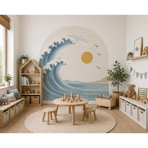 Ocean Wave Arch Wall Decal, Coastal Nursery Wall Decor, Beach Arch Wall Decal, Premium Canvas Peel and Stick Wall Decal, Kids Room Decor