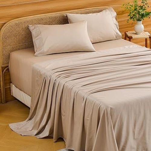Bedlifes Deep Pocket Sheets 18-24 Inch, King Size Egyptian Cotton 1000 Thread Count, 4-Piece - Fits Extra Thick Mattresses, Cooling & Breathable (Linen)