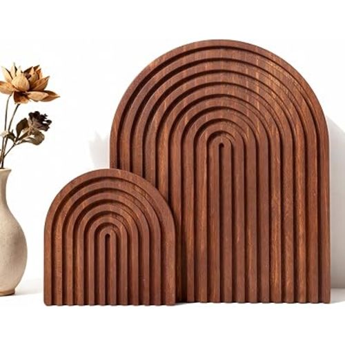 2 Pcs Dark Brown Wood Arch Decor, Boho Shelf & Serving Board for Fireplace Mantel, Kitchen Counter - Vintage Espresso Finish, Mid Century Modern Farmhouse Accents for Living Room, Home Office