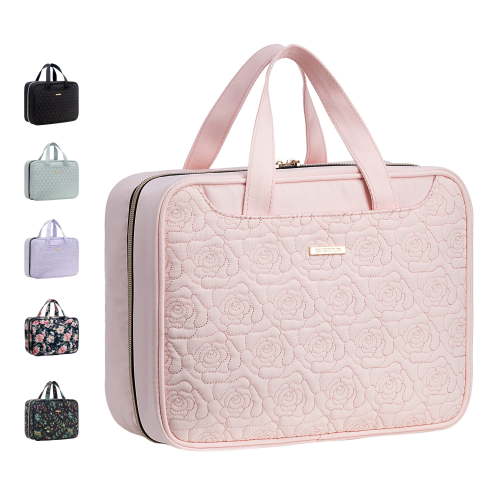 EVERFUN Large Travel Makeup Bag for Women Hanging Toiletry Bag Full Size Cosmetic Organizer Kit Pink