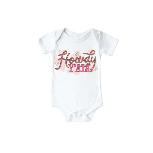 Howdy Y'all Pink Graphic Bodysuit & Kids Tee | White
