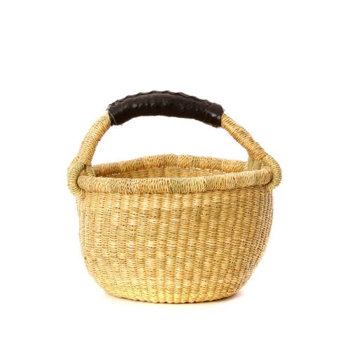 Natural Baby Bolga Basket with Leather Handle
