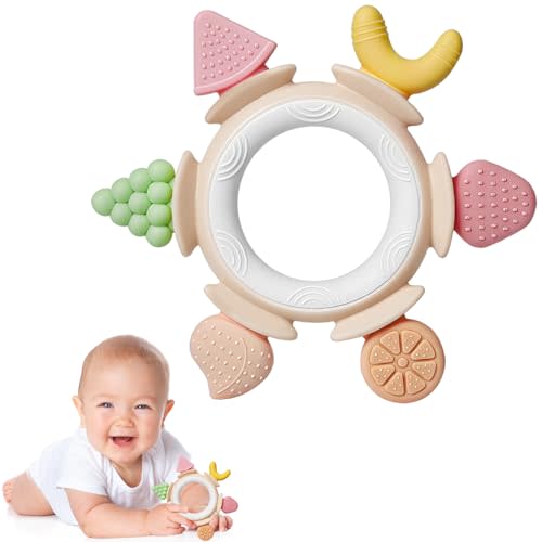 Hooku Silicone Teethers for Babies 6-12 Months, Teething Toys for Babies 0-6 Months, Baby Fruit Teethering Rings, BPA Free Baby Chew Toys, Infants Gifts