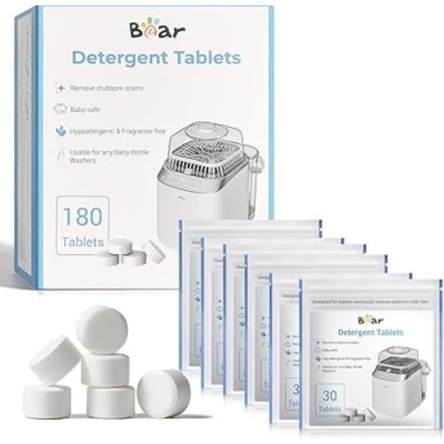 Bear Official Bottle Washer Tablets, 180 Count - Detergent Tablets for Bear & All Brand Bottle Washers, Powerful Milk Residue Remover