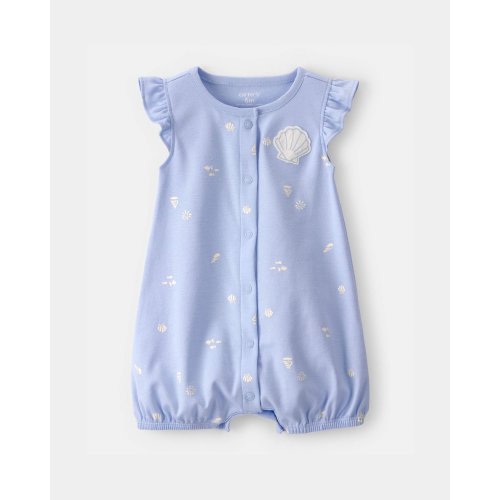 Baby Girl Shell Flutter Sleeve Romper - Blue | Carter's