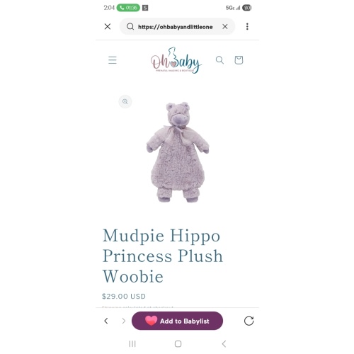 Mudpie Hippo Princess Plush Woobie