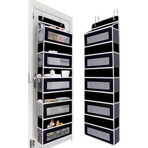 Over Door Hanging Storage Organizer, 5 Large Pockets, 10 Mesh Pockets,Black, 44 lbs Capacity (Black)