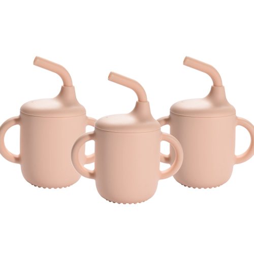 CHILDLIKE BEHAVIOR Soft Grip Sippy Cups - Perfect for Training Toddlers - BPA Free Silicone Cups with Lids and Handles - Set of 3