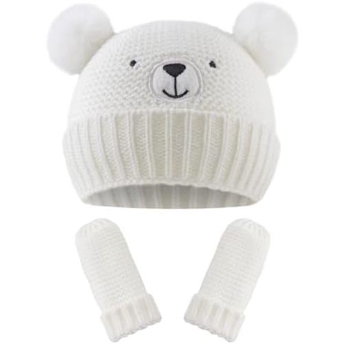 JANGANNSA Cute Bear Baby Beanie Pompom Baby Boys Hat Infant Toddler Winter Knitted Beanies for Girls