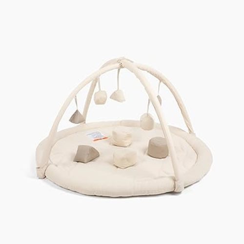 Snuggle Me® Baby Play Gym - 100% Organic Cotton Twill Tummy Time Mat with 9-Piece Sensory Toy Mobile, Baby Gym Activity Center with Machine-Washable Base (0-36 Months)