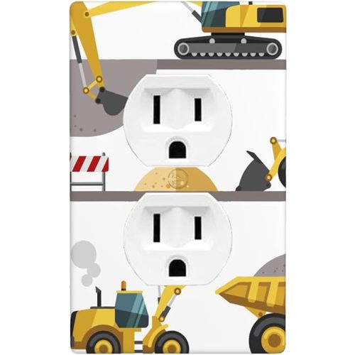 Boys Cartoon Truck Duplex Receptacle Outlet Wall Plate Excavator Bulldozer Loader Crane Outlet Covers Standard Size 1-Gang Lightswitch Cover 4.50" x 2.76" Home Decor