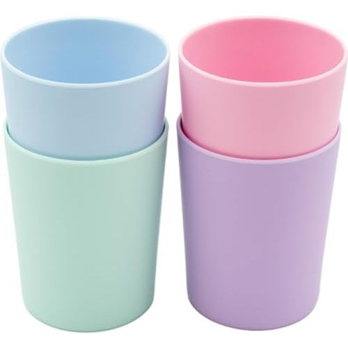 WeeSprout Bamboo Toddler Cups, 10 oz Set of Four, Babies, Big Kids & Toddlers, Made With All Natural Bamboo, Dishwasher Safe (Pastel Blue, Mint, Purple & Pink, 10 oz (Without Lids))