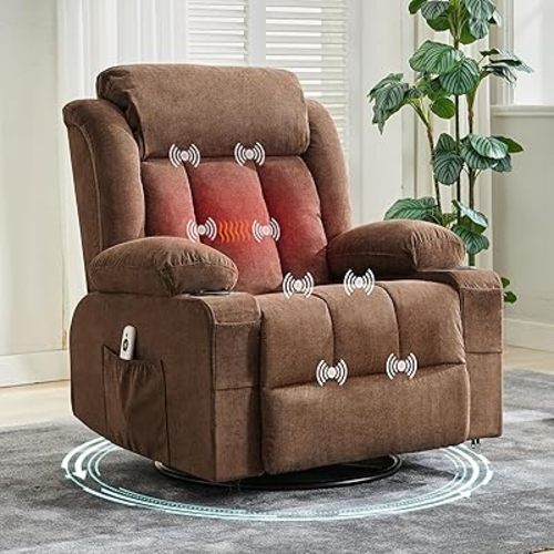 GarveeLife Rocking Recliner Chair for Nursery Glider Recliner with Cup Holder Swivel Rocker with Upholstered Deep Seat Comfy Single Sofa for Living Room Brown