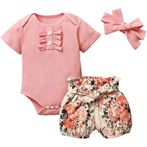 Jumpsuit Girls Outfits Infant Floral Clothes Romper Bowknot Shorts 3Pcs Set Baby Girls Clothes for Twin Baby