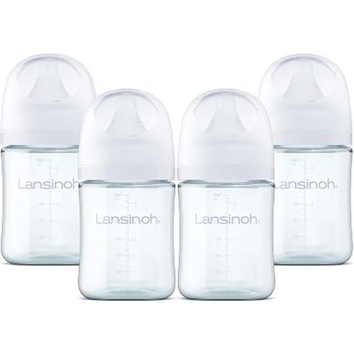 Lansinoh Anti-Colic Glass Baby Bottles, White Collar, 5 Ounces, 4 Count