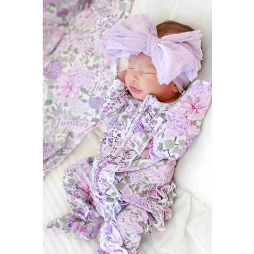 Ruffle Zipper Footie | Lavender Lullaby