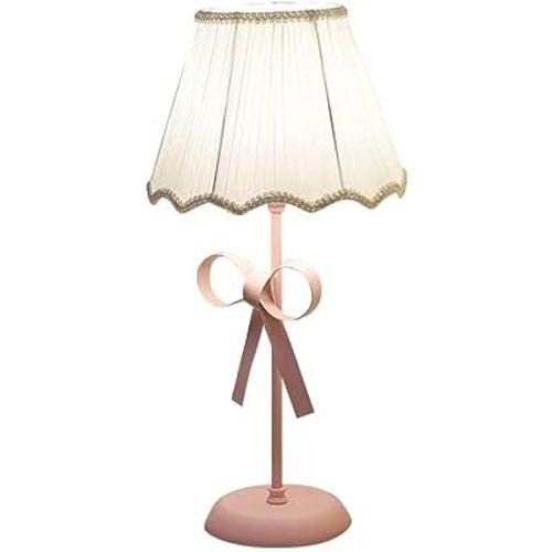 Nordic White Pink Table Lamp for Girl's Bedroom Single Cute Bow Table Lamp with Fabric Shade Modern Decorative Bedside Light Coastal Bedside Table Kids Bedroom Reading Desk Lighting