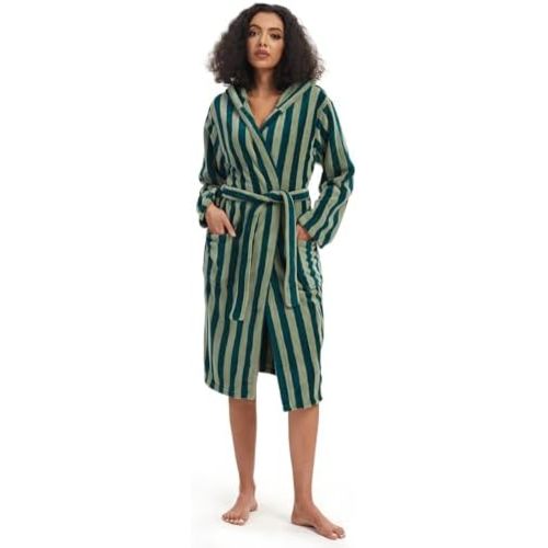 Fszsaa Retro Terry Striped Robes For Women Cotton Kimono Towel Terry Cloth Bathrobe Knee High Length