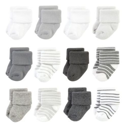 Hudson Baby Basics Infant Baby Cozy Terry Baby Sock 12-Pack, Cloudy Stripes, 6-12 Months