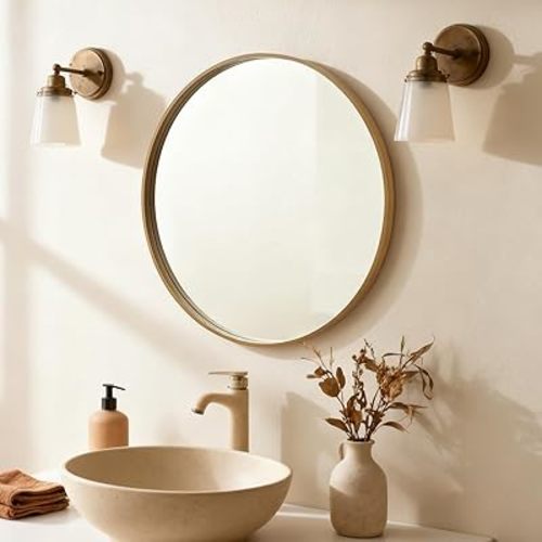 WallBeyond Round Wood Mirror 24 inch Circle Wall Mirror for Bathroom Round Wall Mirror for Wall Decor, Vanity, Entryway Living Room (Natural)