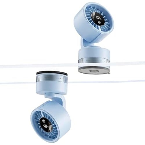 Car Suction Cup Fan, 4000mAh Battery,4‑14H Runtime,6‑Speed Digital Display,USB Rechargeable Dashboard/Windshield/Window Mount,Quiet Brushless Motor,ABS,for Car/SUV/Truck/RV (Blue)