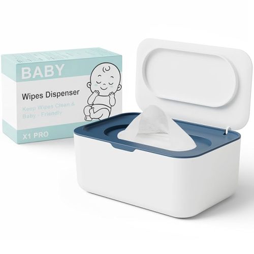Wipes Dispenser, Wipe Holder for Baby & Adult, Seposeve Refillable Wipe Container, Keeps Wipes Fresh, One-Handed Operation. Non-Slip, Easy Open/Close Wipes Pouch Case, Blue