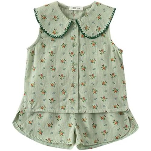 Toddler Baby Girls Floral Outfits Sleeveless Doll Collar Button Tank Top Wide Leg Shorts Kid Clothes Infant 2 PCS Set