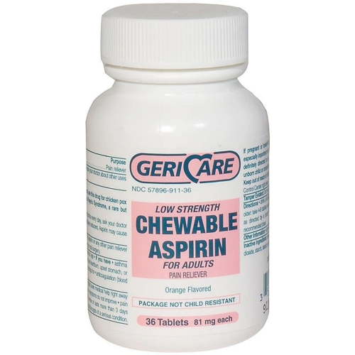 3-Pack Aspirin Chewable Low Strength Tablets, 81mg [Baby Aspirin] (3 x Bottles of 36)