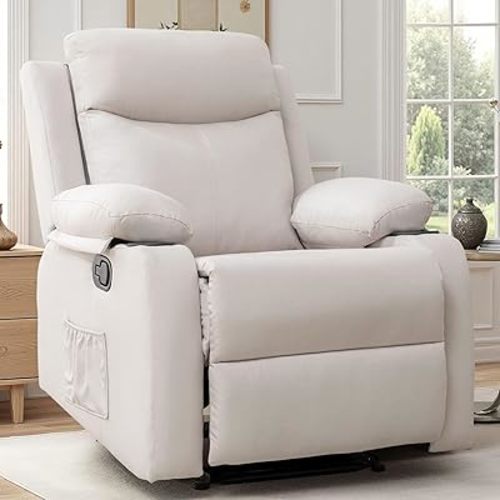 Korser Recliner Chair for Adults, Small Recliners for Small Spaces, Nursery Recliner with Adjustable Backrest, Manual Recliner with Cup Holders and Side Pockets, Chair for Living Room,Bedroom, Beige