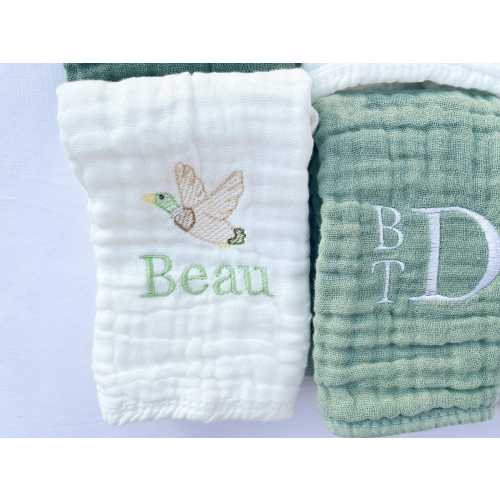 Duck with Name Bow Burp Cloth: Personalized Baby Boy Gift