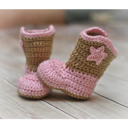 Crochet Baby Cowboy Booties: Soft Acrylic Yarn, Made To Order