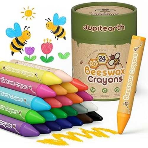 JUPITEARTH Beeswax Crayons for Toddlers 1–3, Jumbo Silky Crayons, 24 Colors