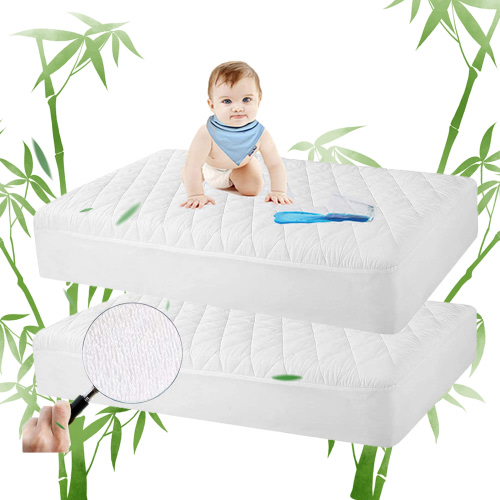2 Pack 28x52 Inches Bamboo Crib Mattress Protector, Waterproof Quilted Crib Mattress Pads, Soft Breathable Baby Mattress Cover