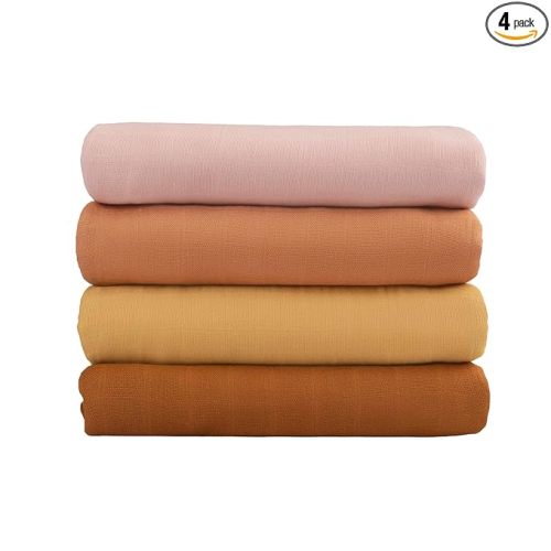 Meracorallo Muslin Swaddle Blanket Silky Soft Receiving Blanket Swaddle Wrap for Baby Boys and Girls, Large 47 x 47 inches, Set of 4 Solid Color