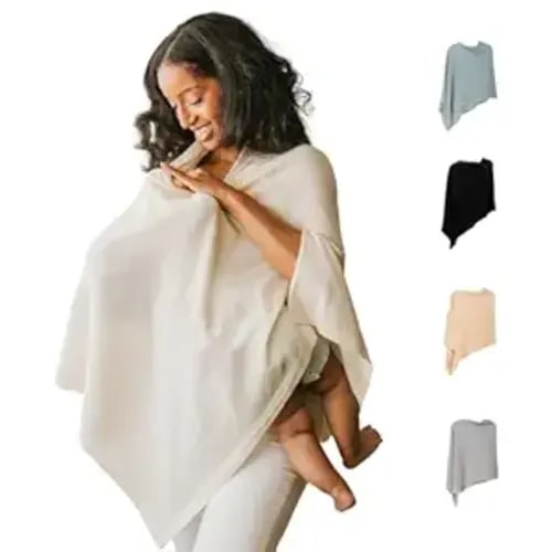 Breathable Nursing Cover Up for Breastfeeding - Privacy Nursing Covers - Newborn Essentials Must Haves - Improved Ponchy by Gold Mamas - Sand