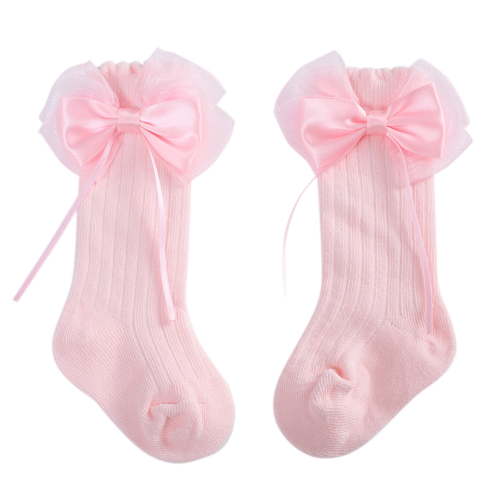 Baby Girls Socks Bow Knee High Socks Cute Tube Ruffled Stockings Princess Socks Toddler Newborn Kids Floor Socks Pink 12-36 Months