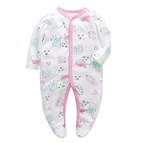 WIBACKER Newborn Baby Footed Pajamas 100% Cotton Infant Baby Snap Sleepers for Sleep and Play Footies 0-12 Months - Ice Cream