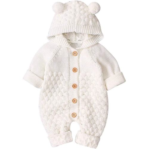 OBEEII Baby Girl Boy Sweater Romper Knitted Overall Hooded Jumpsuit Cute Warm Clothes