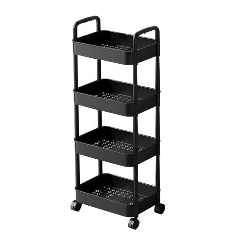 4-Tier Plastic Rolling Utility Cart with Handle, Multi-Functional Storage Trolley for Office, Living Room, Kitchen, Movable Storage Organizer with Wheels, 40×15 inch, Black