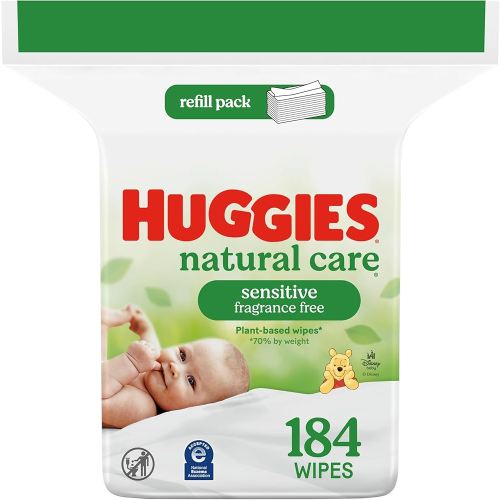 Huggies Natural Care Sensitive Baby Wipes, Unscented, Hypoallergenic, 99% Purified Water, 1 Refill Pack (184 Wipes Total)