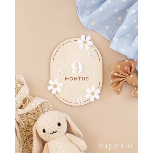 Wooden Daisy Flower Milestone Cards | Custom Name Milestone Set | Boho Interchangeable Milestone Card, Monthly Milestone Markers, Photo Prop