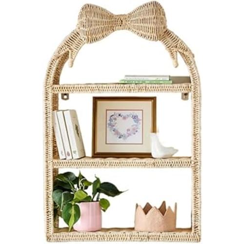 3 Layers Handwoven Rattan Storage Rack, Wall-Mounted Organizer Rack for Entrance, Living Room and Bathroom, Homestay Wall Decoration