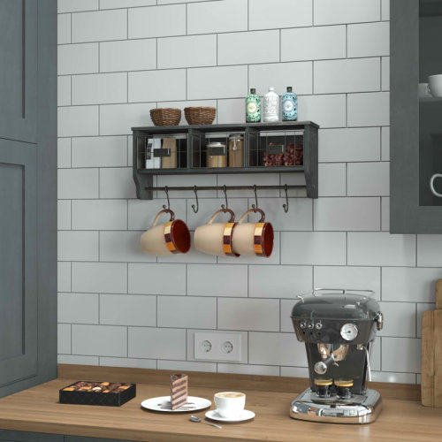 17 Stories Thalha Wall Mounted Storage Rack with Upper Shelf, Wire Baskets, and Hooks & Reviews | Wayfair