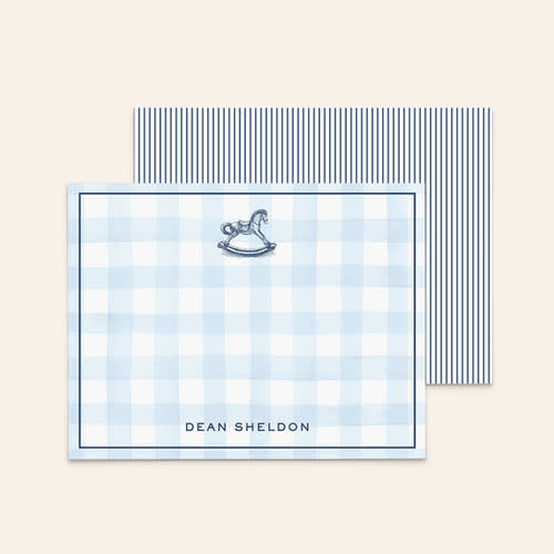 Gingham Rocking Horse Monogram Stationary