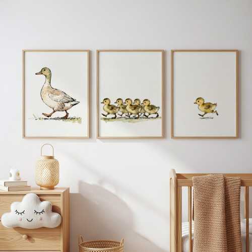Mother Duck and Ducklings Nursery Print 12x16 Set | Watercolor Farm Animal Wall Art