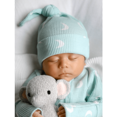 Organic Waffle Knot Beanie, Light Blue Moon