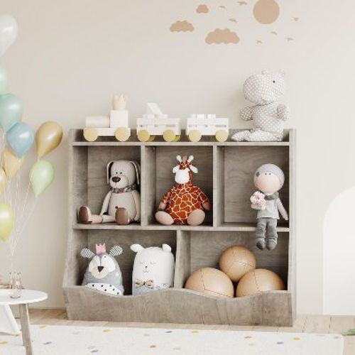 3-Tier Kids Bookshelf and Toy Storage, Toddler 5 Cubby Toy Storage Cabinet, Children Small Bookcase for Bedroom, Playroom, School, Living Room