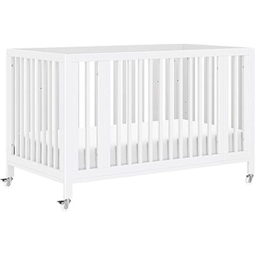 babyletto Rolli 9-in-1 Convertible Baby Crib w/Wheels - Includes Pad & Conversion Kits for Bassinet, Standard Crib, Toddler Bed, Daybed & Junior Bed - GREENGUARD Gold - 3 Adjustable Heights - White